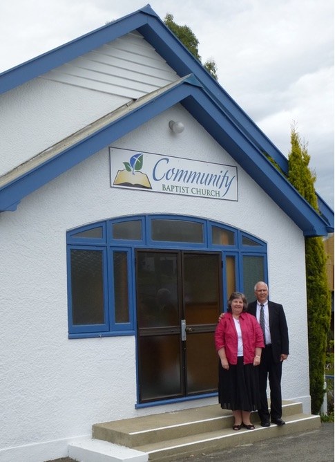 Pastor Bob and Diana Rutta outside the chapel entrance